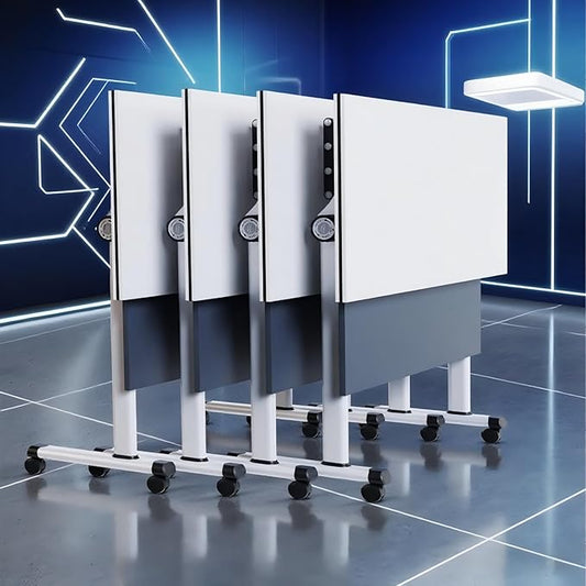 55 INCH Flip-Top Folding Meeting Table – Compact Mobile Seminar Desk with Lockable Casters, Durable Steel Frame for Office & Classroom Use