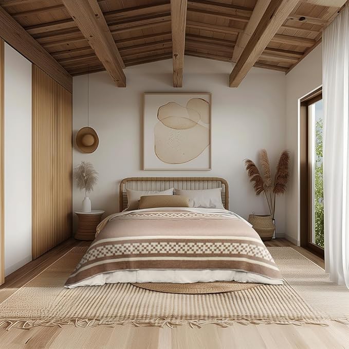 Inca Wall Thick Alpaca Wool Blanket Heavyweight Camping Outdoors Indoors Soft Peru Twin Size New Ethnic Design (Soft Camel/Ivory, Twin Size)