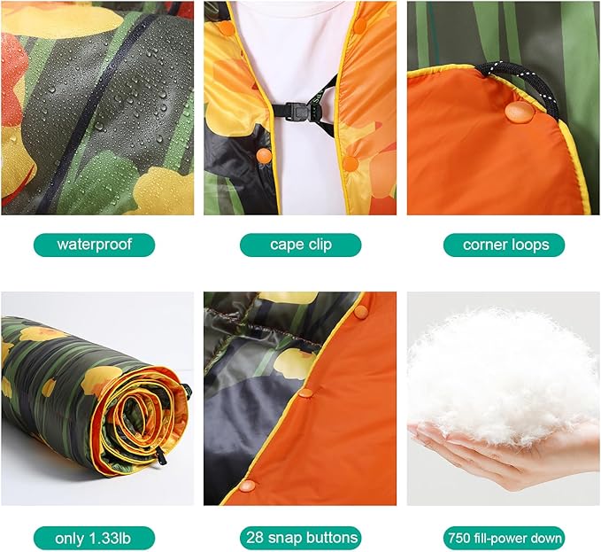 APSMILE Outdoor Down Blanket | Extra Warm & Puffy Camping Blanket | Water-Resistant, Lightweight, Packable Sleeping Quilt for Camp, Travel, Hiking, Picnic, Backpack (Bouquet HD Printed, 52"x75")