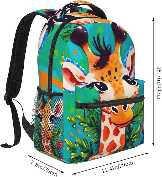 Polyester Daypack for Camping Travel Walking Cycling, Big Capacity Anti-Theft Multipurpose Bookbag, Cartoon Giraffe Watercolor Cute Art Camping Outdoor Backpack