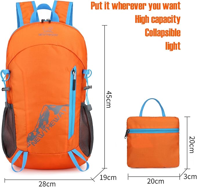Lywencom Hiking Backpack,20L Sports Lightweight Folding Waterproof Ultra-Light Backpack Suitable for Outdoor Camping Picnic(Orange)