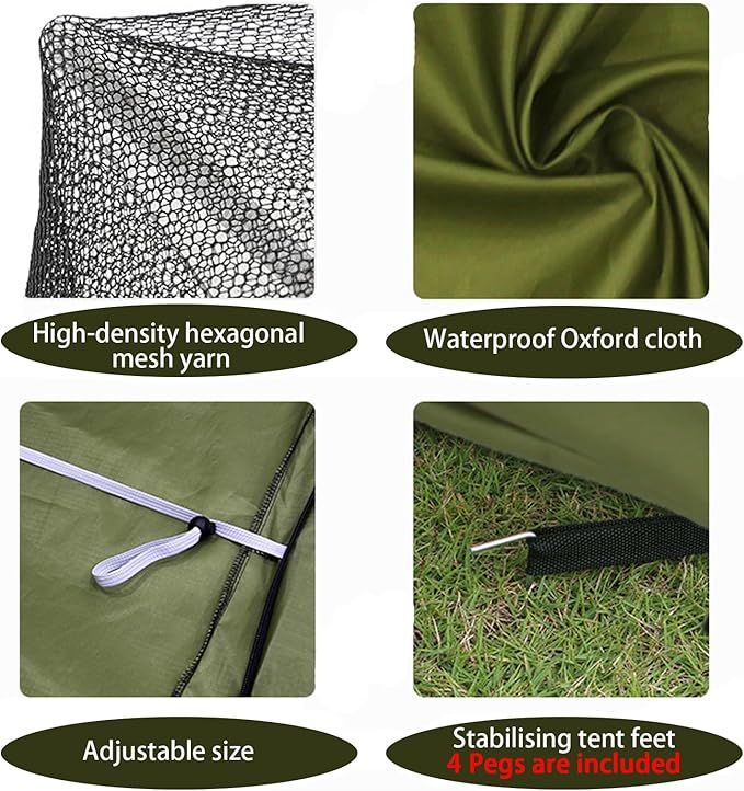 Portable Camping Tent with Double Door Design, Folding Mosquito Net Shelter with Storage Bag, Army Green