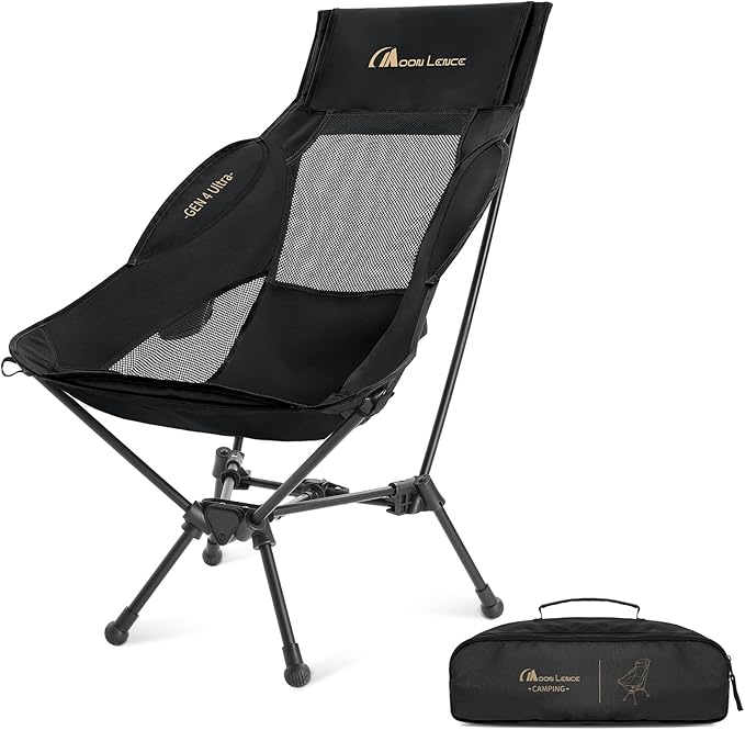 MOON LENCE High Back Folding Camping Chair, 330lbs Portable Compact Chair with Wide Seat & Ergonomic Back Support (Black)