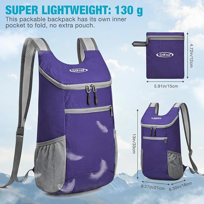 G4Free Lightweight Packable Hiking Backpack for Men Women Small Hiking Daypacks Foldable Shoulder Pack Casual Outdoor Bag 11L