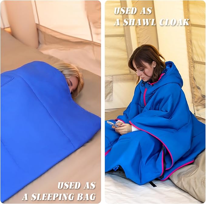 Hooded Poncho Blanket, Wearable Camping Blankets, Large Stadium Poncho Windproof & Water-Repellent, 75 * 55 inch, Portable & Warm, for Outdoor, Sports, Concerts, Travel, Picnic, Car, Survival, Hunting