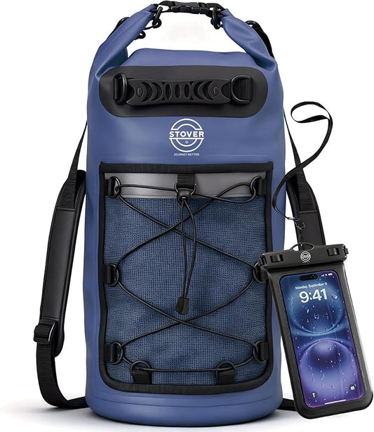 STOVER 5/10/25/30/40/55L Waterproof Dry Bag- Roll-Top Backpack w/Phone Case- Kayaking, Hiking, Camping, Boating- Men/Women