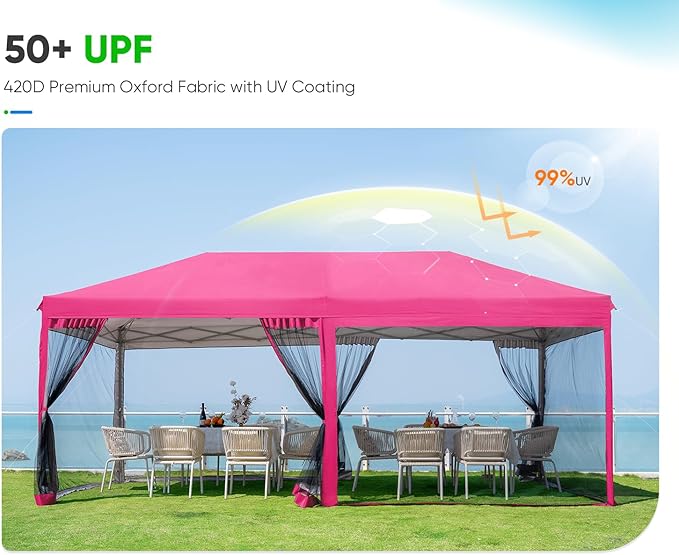 Quictent 10'x20' Pop up Screened Canopy Tent with Mosquito Netting, Portable Easy up Outdoor Screen House Shelter for Patio, Camping and Picnic, Includes Wheeled Carry Bag
