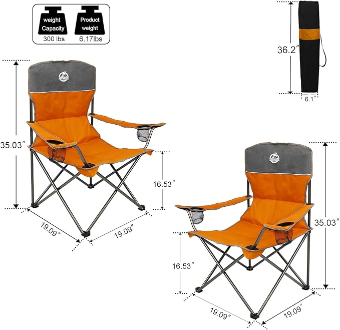 Northroad Outdoor Camping Chair Set of 3,Folding Padded Camp Chair w/1 Sofa,2 Single Chairs,Collapsible Conversation Set for Family Patio, Beach(Orange)