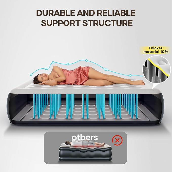 InnoTruth Camping Air Mattress, Full Size with Built in Pump, Inflatable Mattress Blow up Mattress, Family Choice Award Winner-13 Colchones Inflables Foldable Air Bed for Guest & Home, Grey