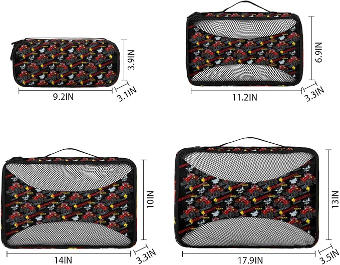 Monster Truck Red Compression Packing Cubes for Travel,Expandable Cubes Storage Bag Carry on Luggage Organizers for Toiletry Clothes Shoe Accessories 4 Set