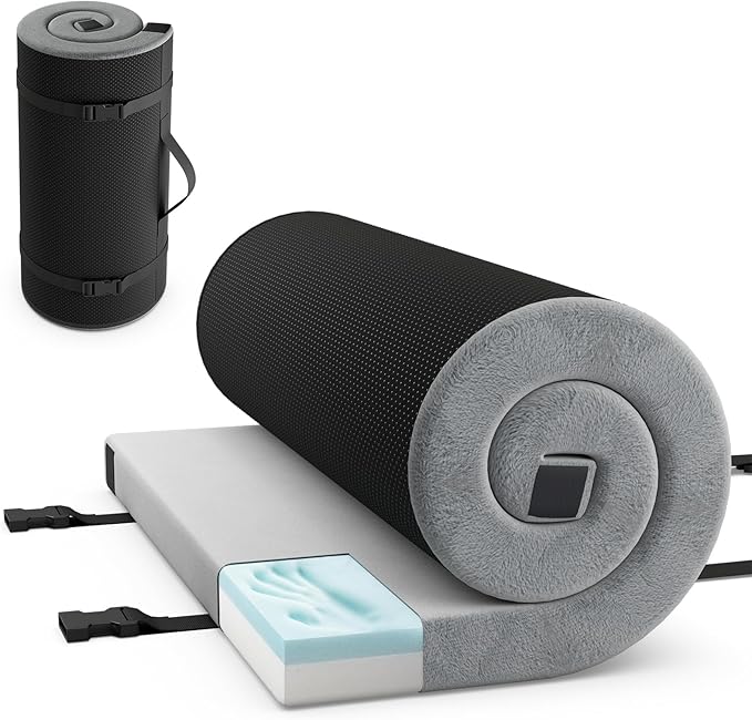 Goplus Memory Foam Camping Mattress, Portable Roll up Sleeping Pad w/Anti-Slip Bottom, Travel Bag, Single/Twin Waterproof Floor Mat, Guest Bed