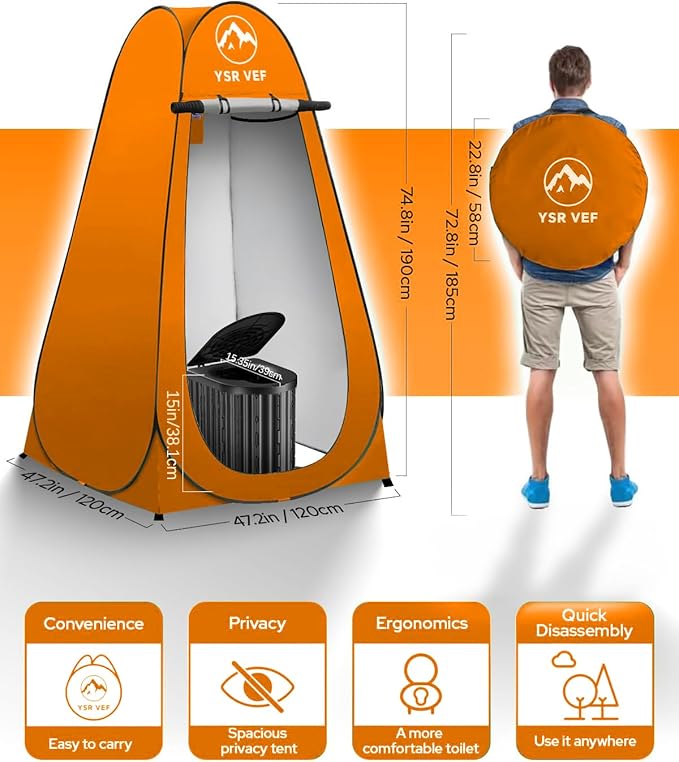 Camping Toilet with Pop-Up Privacy Tent and Liquid Waste Gel, Portable Toilet for Camping with Large Tent, Ergonomic Potty Provides Enhanced Comfort, Suitable for All Ages