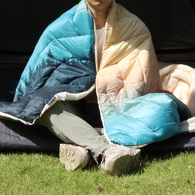 Outdoor Camping Blanket,Warm Thick Camp Blankets with Sherpa Lining Soft Fleece Camping Blanket Puffy Camping Quilt for Cold Weather Traveling, Stadium, Hiking, Picnics