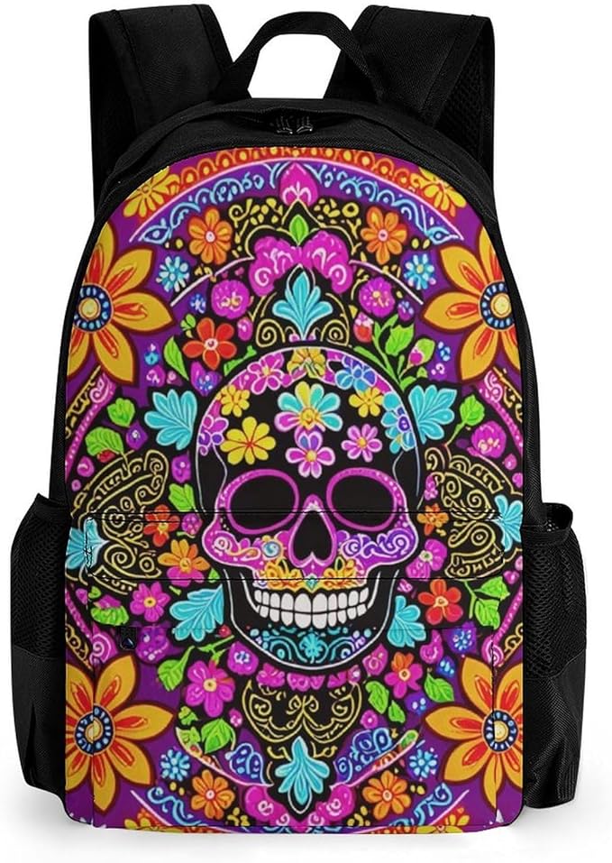 Supdreamc Backpack Polyester Multipurpose Anti-Theft Dead Sugar Skull Flowers Shoulder Bag Big Capacity Gym Outdoor Hiking Backpack With Padded Straps