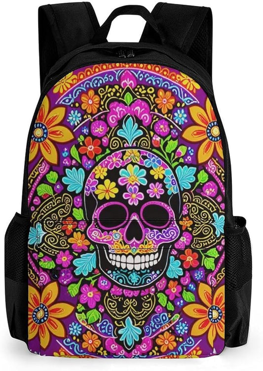 Supdreamc Backpack Polyester Multipurpose Anti-Theft Dead Sugar Skull Flowers Shoulder Bag Big Capacity Gym Outdoor Hiking Backpack With Padded Straps