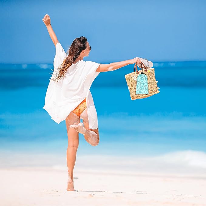 Beach Blanket Waterproof Sandproof, 9 Ft X 10 Ft Extra Large Sand Free Beach Mat, Big Compact Lightweight Quick Drying Picnic Blanket with 4 Stakes & Pockets for Camping, Travel, Hiking