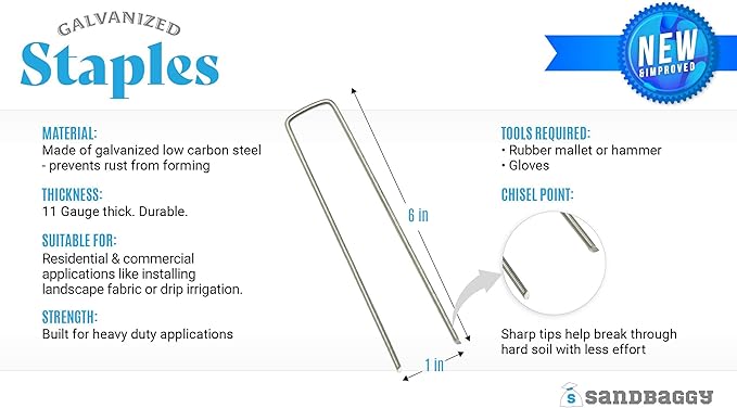 Sandbaggy 500-Count 6-Inch Galvanized Landscape Staples - SOD Garden Stakes ~ Trusted by Farmers & Contractors Across The USA