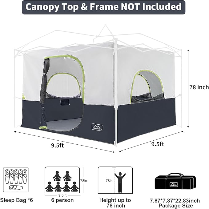 KAMPKEEPER Camping Inner Tent for Pop Up Canopy, Converts 10'x10' Straight Leg Canopy into Camping Tent–Fully Vented Roof(Top & Frame NOT Included), Black