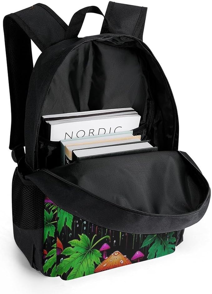 Daypack Backpack Anti-Theft Multipurpose Large Capacity Carry On Bag, Trippy Eye Mushroom Art Traveling Camping Backpack With Side Pockets