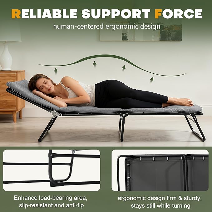 XMT Camping Cot with Mattress, 550LBS(Max Load), Portable Folding Outdoor Bed for Adults Kids, Double Layer 1200D, Heavy Duty Cot for Traveling Gear Supplier, Office Nap, Home Lounging(Grey)