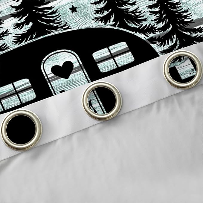 Feelyou Happy Camping Curtains for Bedroom Living Room Rv Camping Camper Blackout Darkening Drapes Travel Trailers Window Treatments, 2 Panels 42 x 63 Inch Room Decor