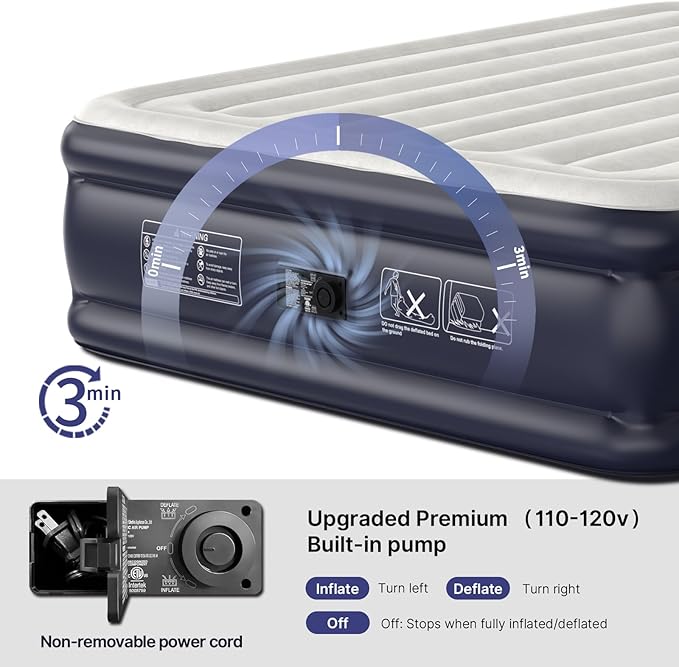 Air Mattress Queen with Built-in Pump, 18" Raised Inflatable Blow Up Mattress,Upgraded Heavy Duty 800lbs Portable Air Bed for Home, Guests,Floor& Camping, Self Inflating Colchon Inflable Queen