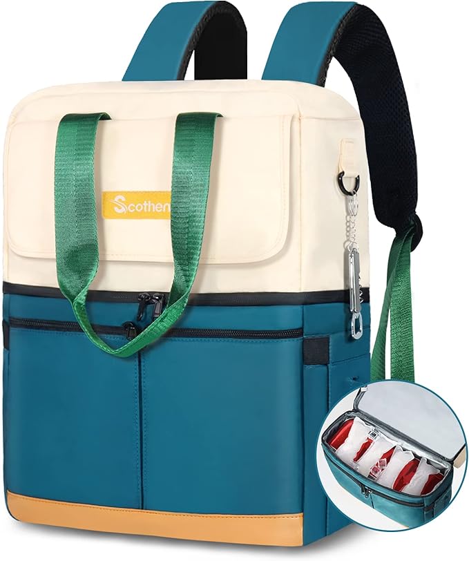 Backpack Cooler with Double Decker & 12 Ice Packs- Keeps 36 Cans Cold for Up to 8 Hours- Waterproof & Leak Proof Insulated Cooler Backpack- Stylish Cooler Bookbag for Women Travel Work Beach