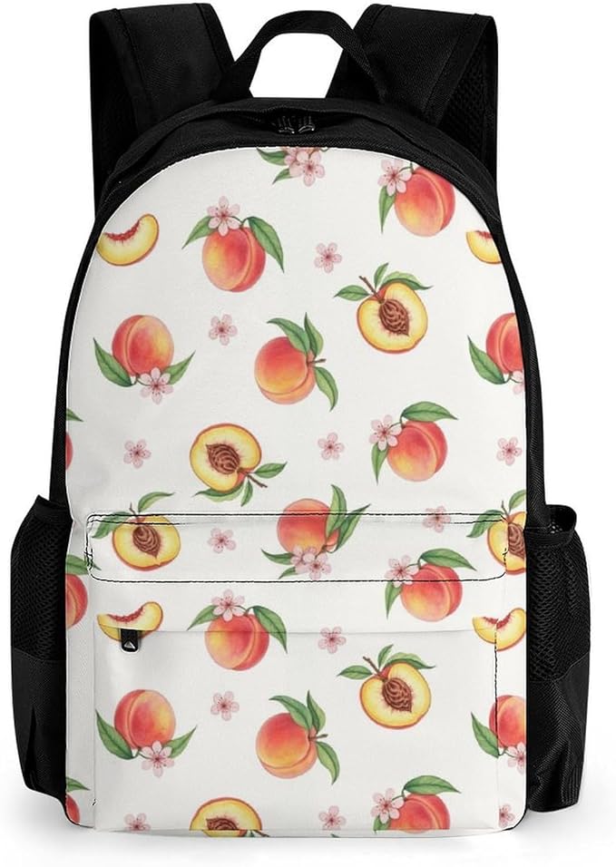 Supdreamc Men Women Polyester Pink Watercolor Peach Leaves Flowers Floral Daypack Bookbag Big Capacity Shoulder Bag With Padded Straps for Climbing Travel Walking Cycling