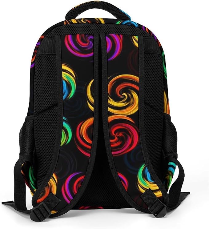 Water Resistant College Bookbag Tie Dye Colorful Rose Black, Sturdy Laptop Backpack with Water Bottle Pockets for Men Women Travel Work