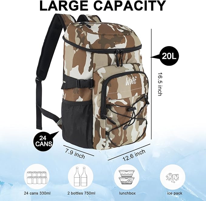 WOLT Cooler Backpack,24 Cans Insulated Backpack Cooler Leakproof,Lightweight Soft Cooler Bag,Camping Cooler,Large Capacity Beach Cooler,Waterproof Travel Cooler Lunch Backpack for Hiking