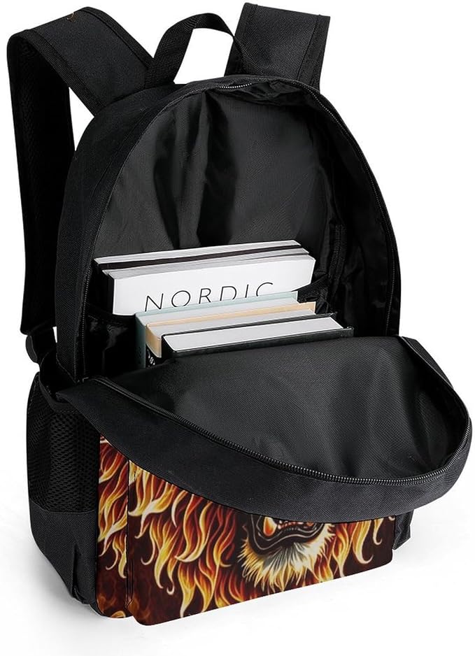 Lightweight Rucksacks for Camping Picnic Walking Cycling, Large Capacity Multipurpose Anti-Theft Carry On Bag, Fierce Wild Animal Angry Fire Travel Hiking Camping Rucksack