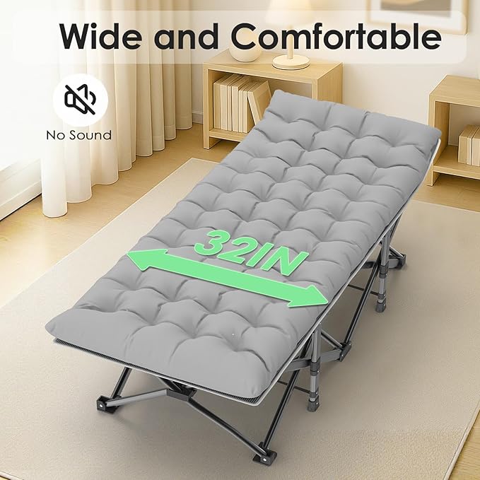 Suteck Camping Cot, 32In XXL Folding Camping Cot Heavy Duty Sleeping Bed for Adults 1200D Double Layer Oxford Cots for Camping W/Pilllow Mattress Carry Bag for Home Office Nap Beach Travel, 900LBS