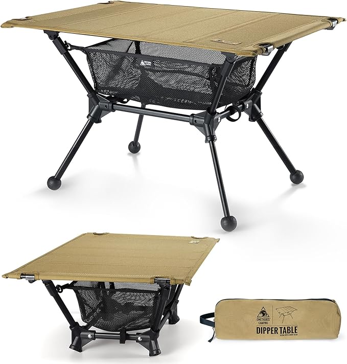 ONETIGRIS Dipper Camping Table, Lightweight Portable Folding Table with Mesh Storage Net, High/Low Options, Ideal for Camping, Hiking, Tailgating, Beach, Picnic, Travel, Backyard