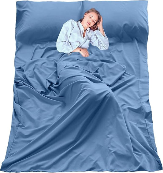 Sleeping Bag Liner, Ultralight Travel Sheet with Zipper and Compact Carry Bag, Portable Sleeping Camping Sheet, Soft Sleeping Bag Sack for Hotel, Hiking, Tenting, Camping