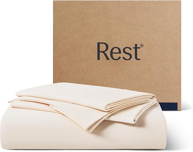 REST® Evercool®+ Starter Sheet Set, Twin, Snow Ivory, Breathable Bed Sheets for Hot Sleeper and Night Sweats, with Pillowcases, Ionic+ Self-Cleaning Silver Yarn for Sensitive Skin, 3PCS No Flat Sheet