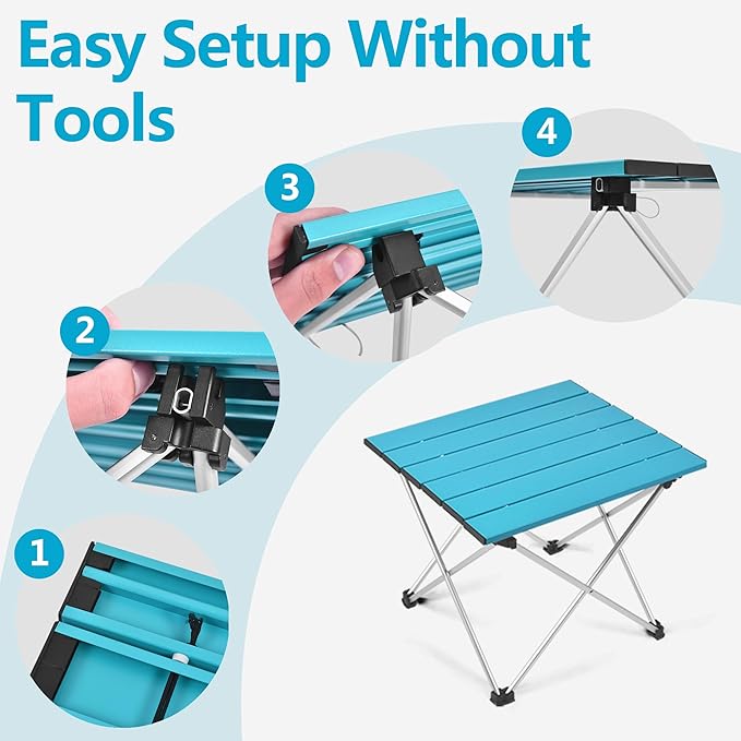 Grope Portable Camping Table with Aluminum Table Top, Folding Beach Table Easy to Carry, Prefect for Outdoor, Picnic, BBQ, Cooking, Festival, Beach, Home (Deep Blue-S)