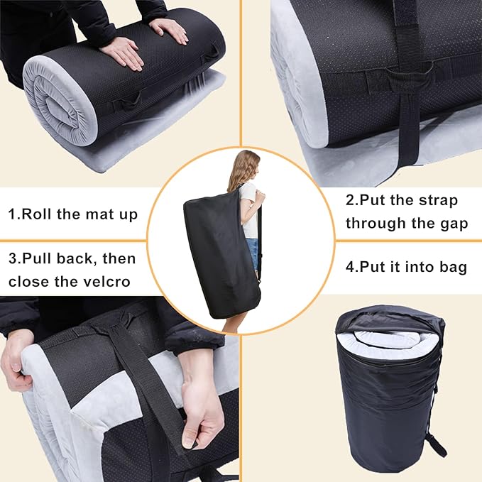 Foam Camping Mattress - Portable Roll Up Sleeping Pad for Car, Tent, Cot & Floor - Waterproof, Comfortable & Compact with Travel Bag