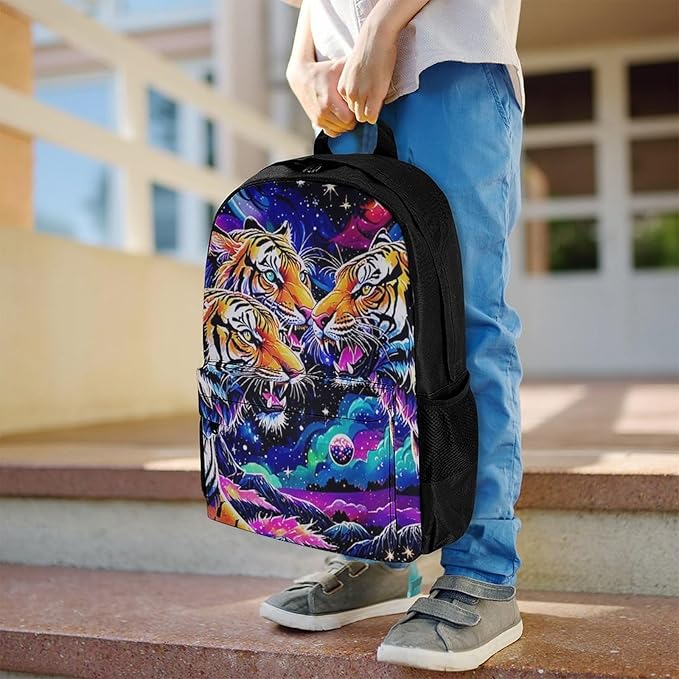 Supdreamc Rucksacks Polyester Anti-Theft Multipurpose Cool Tiger Universe Surreal Style Art Carry On Bag Large Capacity Gym Outdoor Hiking Backpack With Smooth Zippers