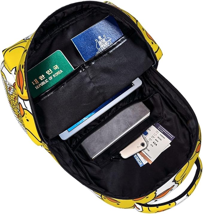 Men Women Lightweight Yellow Flat Mouth Ducks Daypack Bookbag Big Capacity Carry On Bag With Side Pockets for Camping Travel Bicycle
