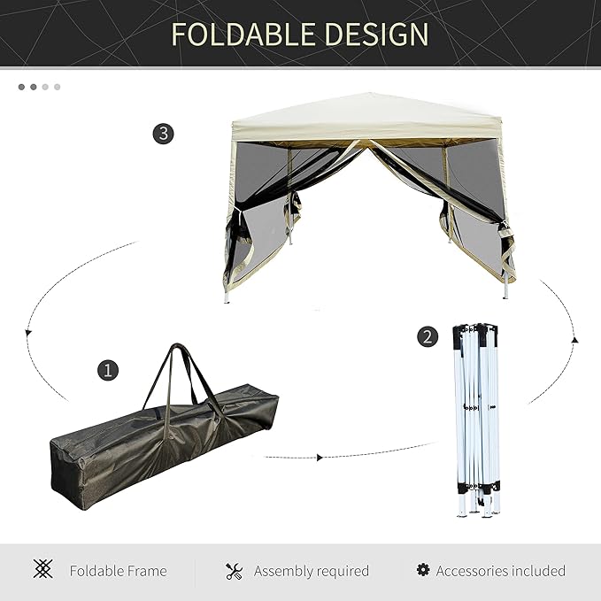 Outsunny 210D Oxford 10' x 10' Pop Up Canopy Tent with Netting, Instant Screen Room House, Tents for Parties, Height Adjustable, with Carry Bag, for Outdoor, Garden, Patio