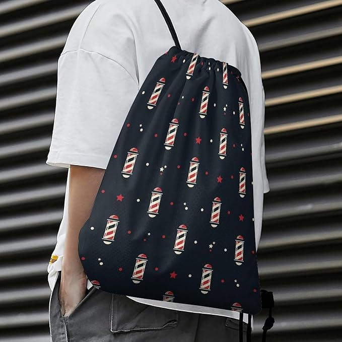 Large Capacity Beam Bag Drawstring Backpack for Volleyball Baseball Sports Workout Gear Travel Storage Men Women, Vintage Barber Pole Flag Bags