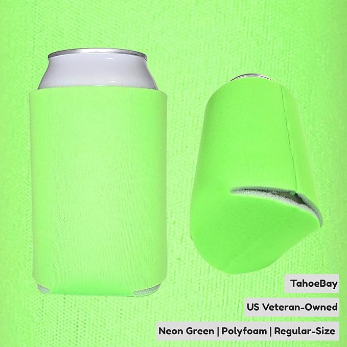 TahoeBay Blank Beer Can Cooler Sleeves (25-Pack) Bulk Sublimation Blanks for Vinyl Plain Soft Foam Can Sleeves Coolers for Soda Cans & Bottles Black, White, Assorted Solid Color (Neon Green)