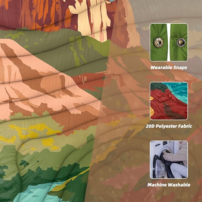 Outdoor Camping Blanket with Sherpa Lining, Extra Warm Thick Camp Blankets and Puffy Ultralight Soft Poncho DWR Camping Quilt for Cold Weather, Adventure, Sleeping, Backpacking 78"x 56"