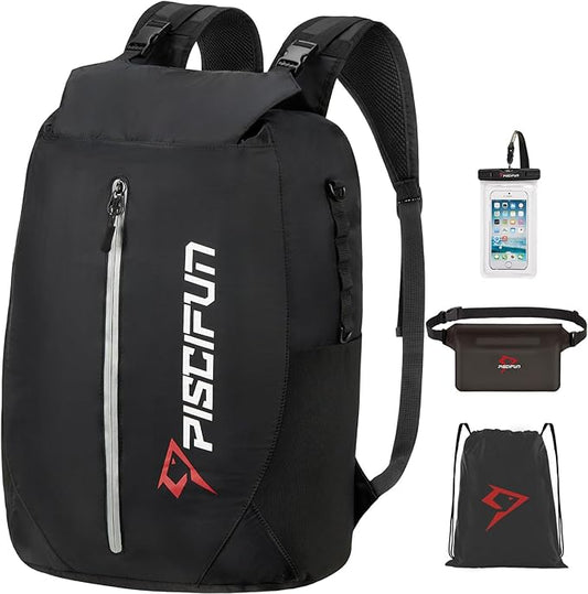 Piscifun Dry Bag Waterproof, Lightweight Dry Backpack Roll-Top Sealed with Waist Pouch and Phone Case Keeps Gear Dry Inside for Kayaking, Boating 10L 20L 30L