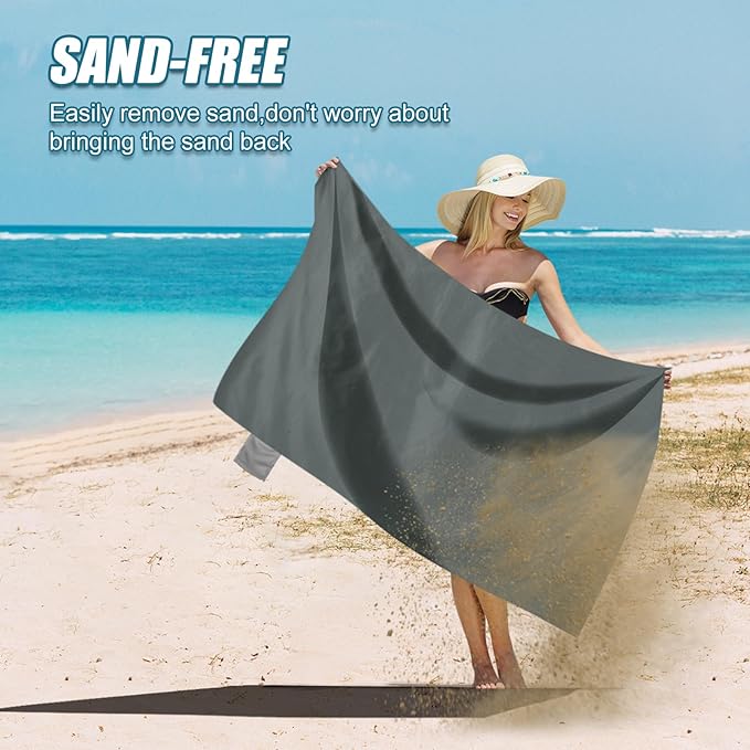 Odoland Beach Blanket Picnic Blanket, 43.3" x 27.5" SandProof Waterproof Outdoor Pocket Blanket with Portable Bag, Foldable Lightweight Sand Free Beach Mat for 1 People Hiking, Camping, Travel, Grey