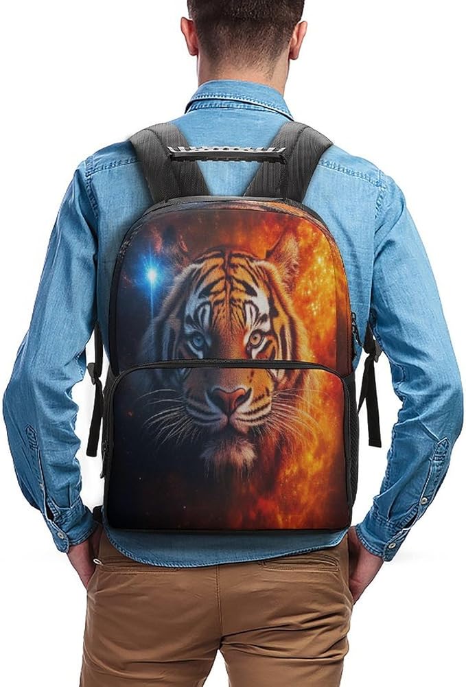 Lightweight Rucksacks for Climbing Outdoors Walking Cycling, Large Capacity Anti-Theft Multipurpose Carry On Bag, Space Fire Flame Animal King Wild Angry Tiger Camping Outdoor Backpack