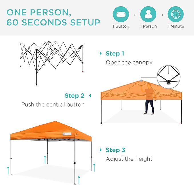 Best Choice Products 8x8ft Pop Up Canopy Tent, Outdoor Shade, 1 Person 1 Minute Set Up, Carry Case, 4 Weight Bags - Orange
