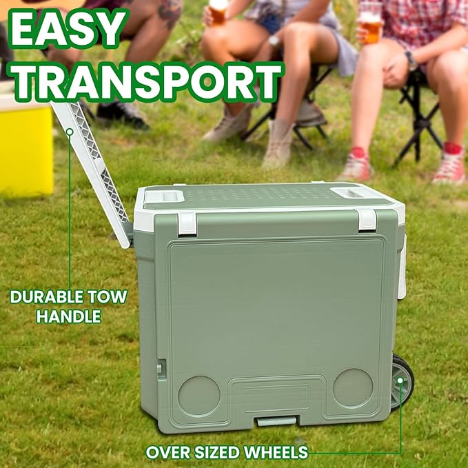 JUST-V 34-127 Quart Insulated Portable Cooler with Heavy Duty Wheels Keeps Ice for up to 5 Days, Great for Drink, Beach, Camping, Tailgating, Sports, & More