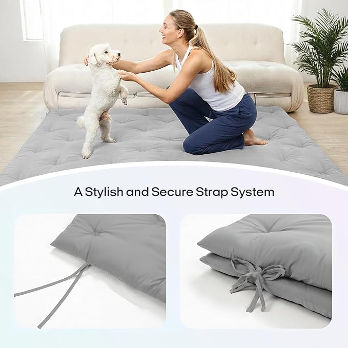 Syrinx Water Resistant Japanese Futon Mattress, King Size 80"x76", 2.5 Inch Thick Japanese Floor Mattress Tatami Mat, Foldable Floor Bed Sleeping Pad for Dormitory Guest Room Camping