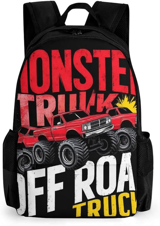 Polyester Daypack for Hiking Work Running, Big Capacity Anti-Theft Multipurpose Shoulder Bag, Monster Truck Car Red Black Travel and Sport Backpack Rucksack